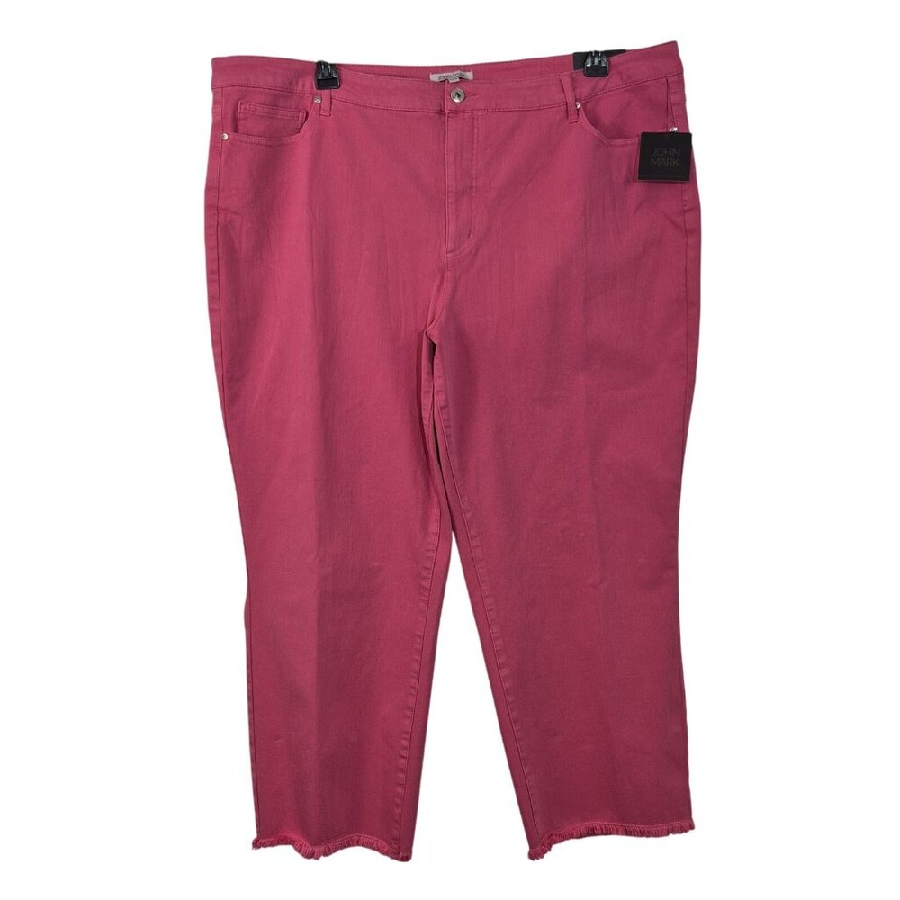 John Mark Women's Jeans Pants 22W Stretch Frayed Raw Fringe Ankle Fuchsia (11) - Picture 3 of 16